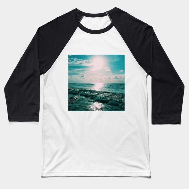 Sun Glitter on Blue Ocean Waves Baseball T-Shirt by Nita Sophian